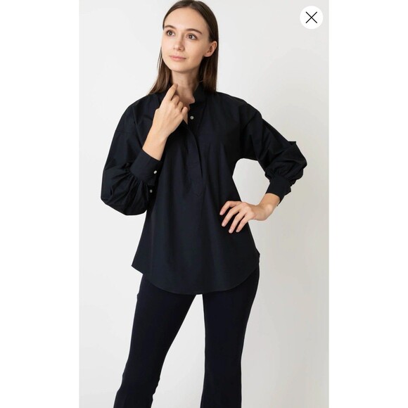 NWT Ann Mashburn Anaya Size XL Popover Long Sleeve Shirt Black Cotton Poplin - Picture 1 of 16